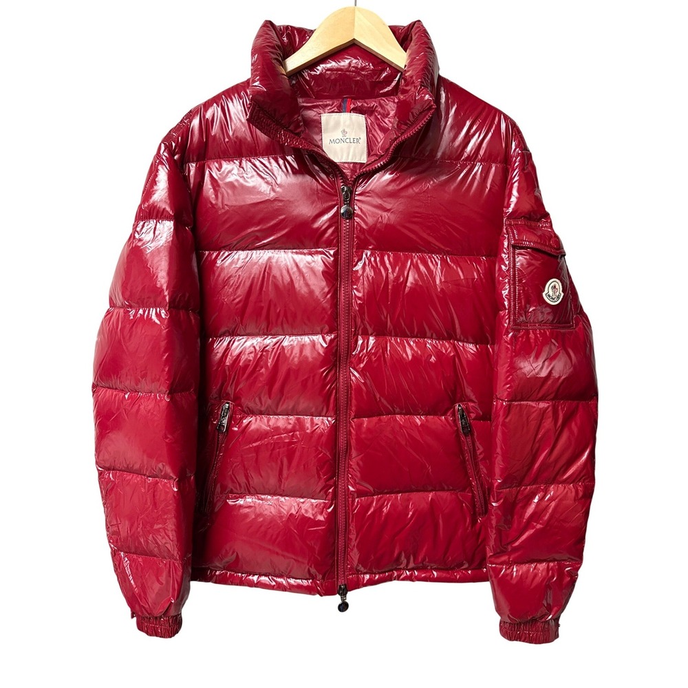 Red Puffer Jacket Men Size 5 Red Maya Down Quilted Shiny Lacquer Winter Coat EUC